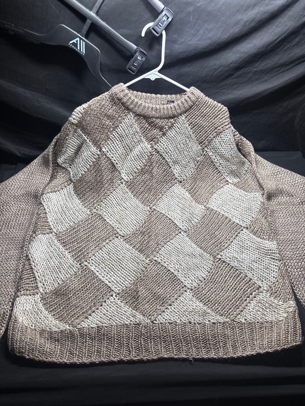 Vintage Oakton Limited Sweater Mens Large Brown Cream Diamond Knit Checkerboard
